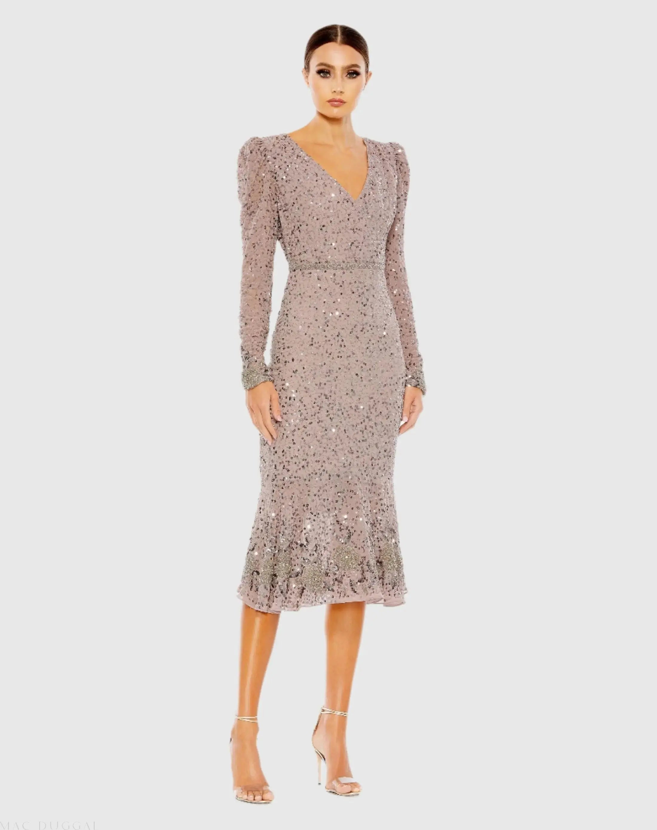 Purple Sequin Dress with Embellished Hemline and Belt