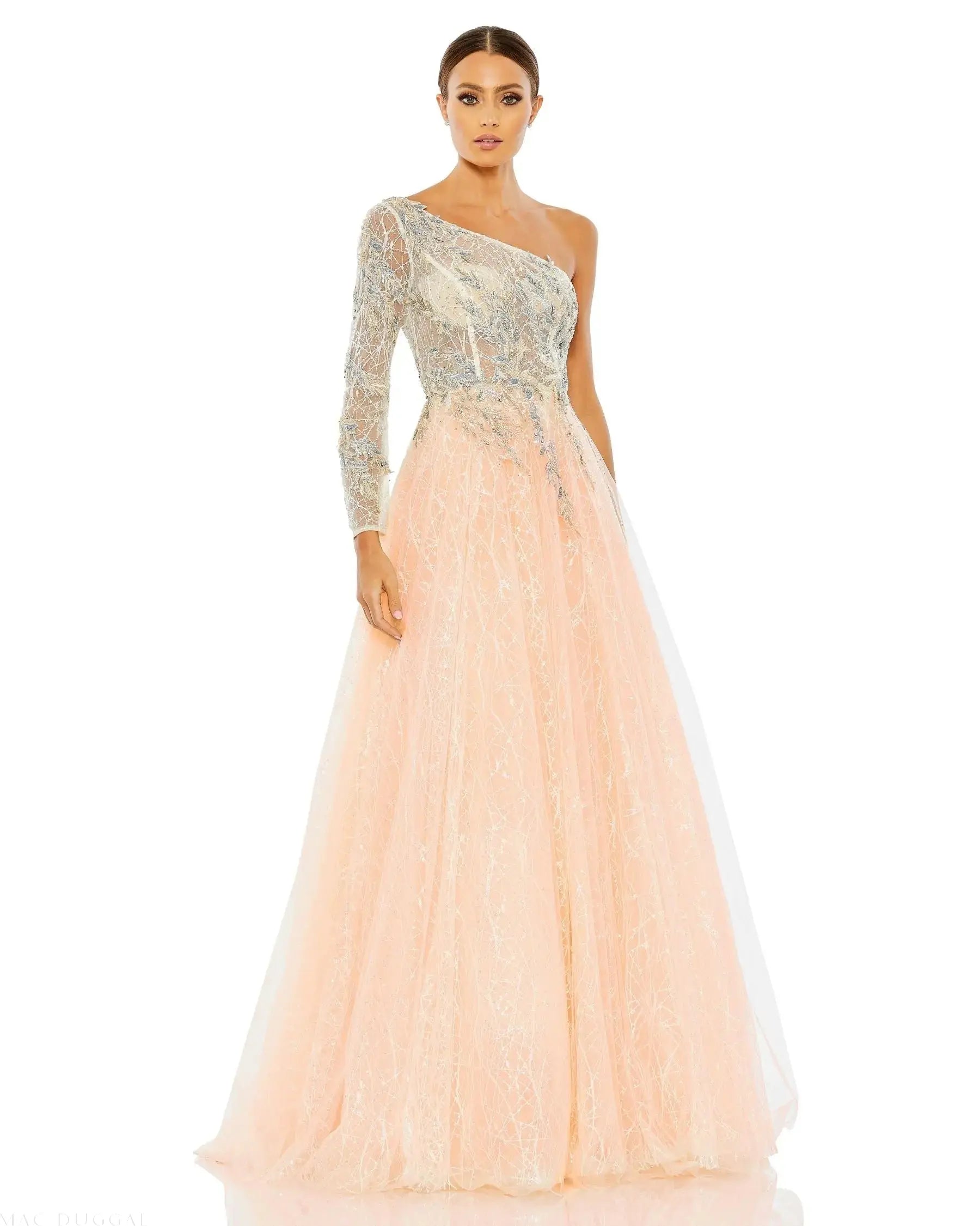 Embroidered One Shoulder Bodice Ballgown - FINAL SALE