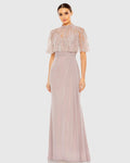 Pink Sleeveless Gown With Embellished Cape