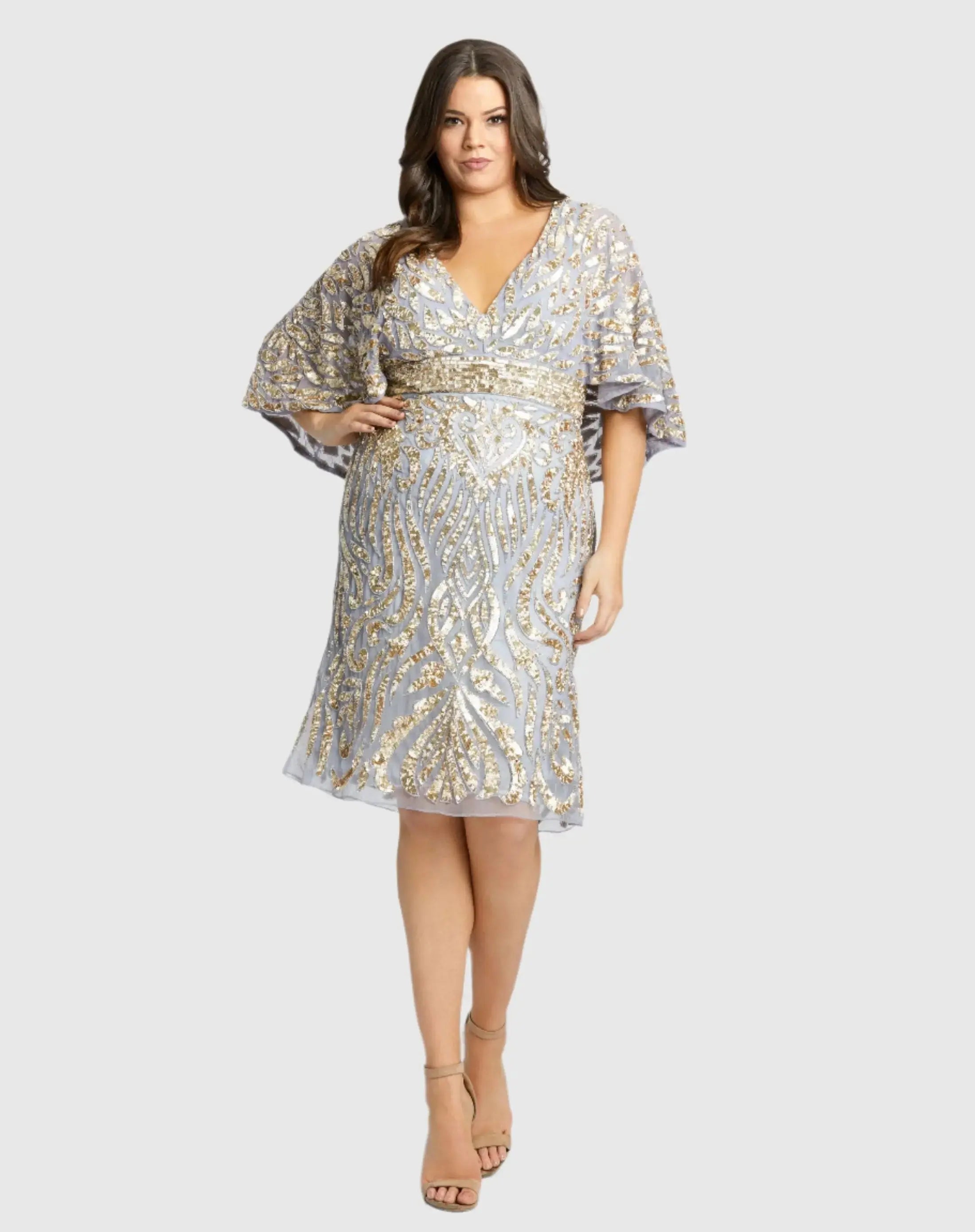 Embellished Cape Sleeve Cocktail Dress