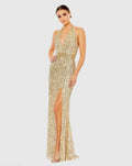 Gold Sequined Halter Strap Trumpet Gown