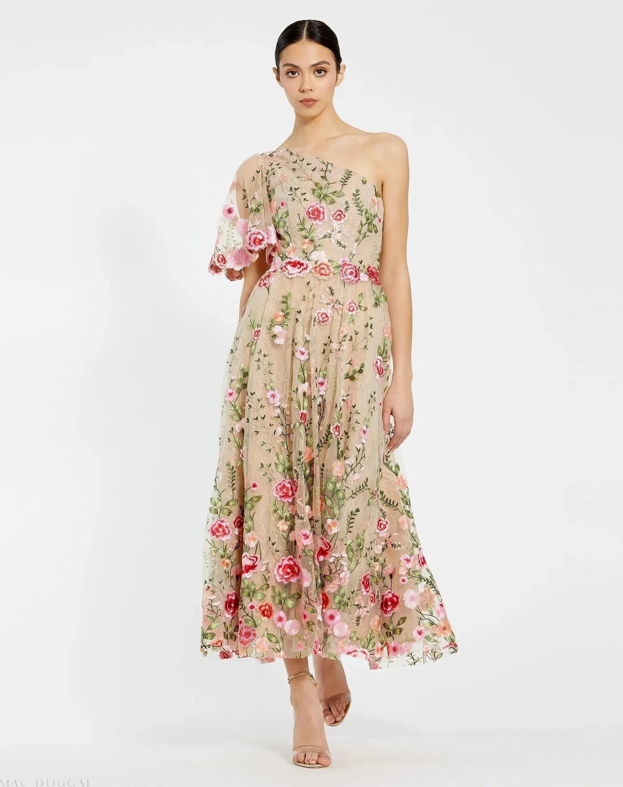 One Shoulder Lace Embroidered Dress