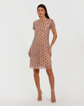 Beige and Purple Short Beaded Shift Dress