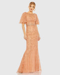 Orange Embellished Neck Butterfly Sleeve Trumpet Gown - FINAL SALE