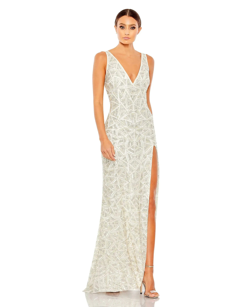 Sleeveless Embellished V Neck Gown