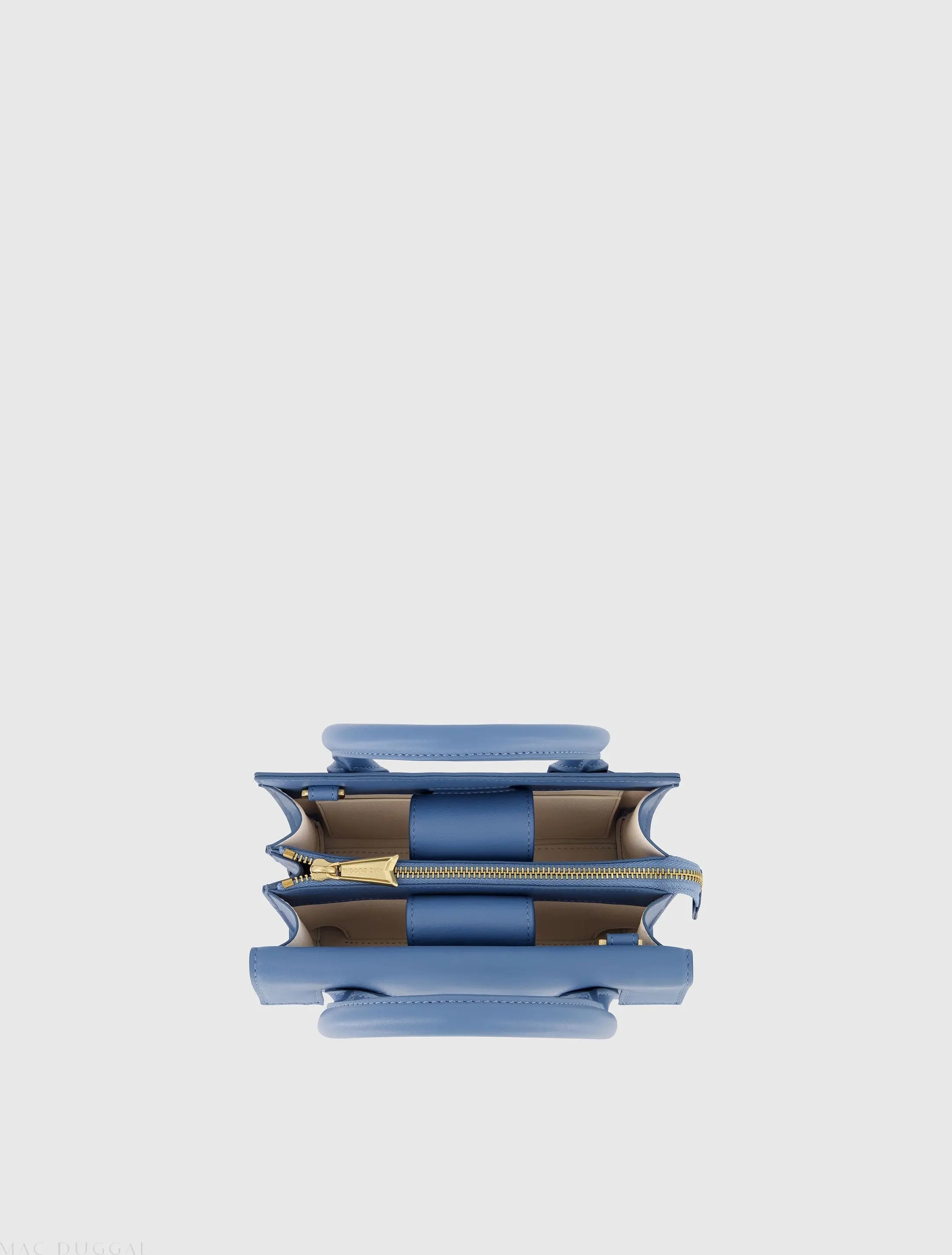 Blue Small Leather Tote Bag With Gold Hardware