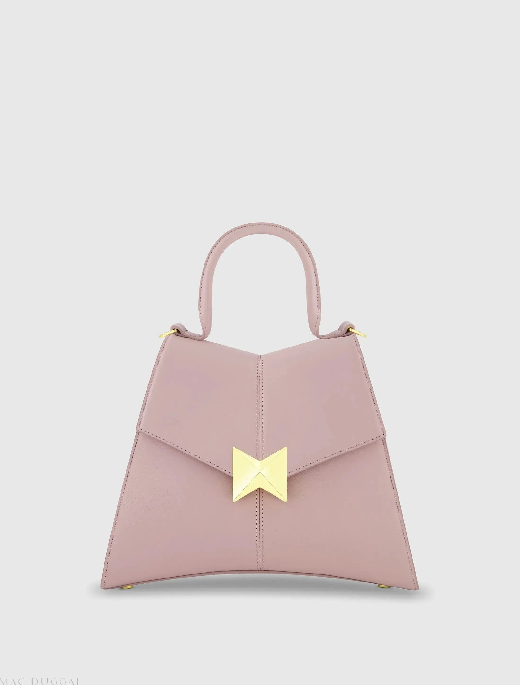 Purple Medium Angular Leather Handbag With Gold Hardware