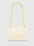 White Quilted Napa Leather Handbag With Gold Chain