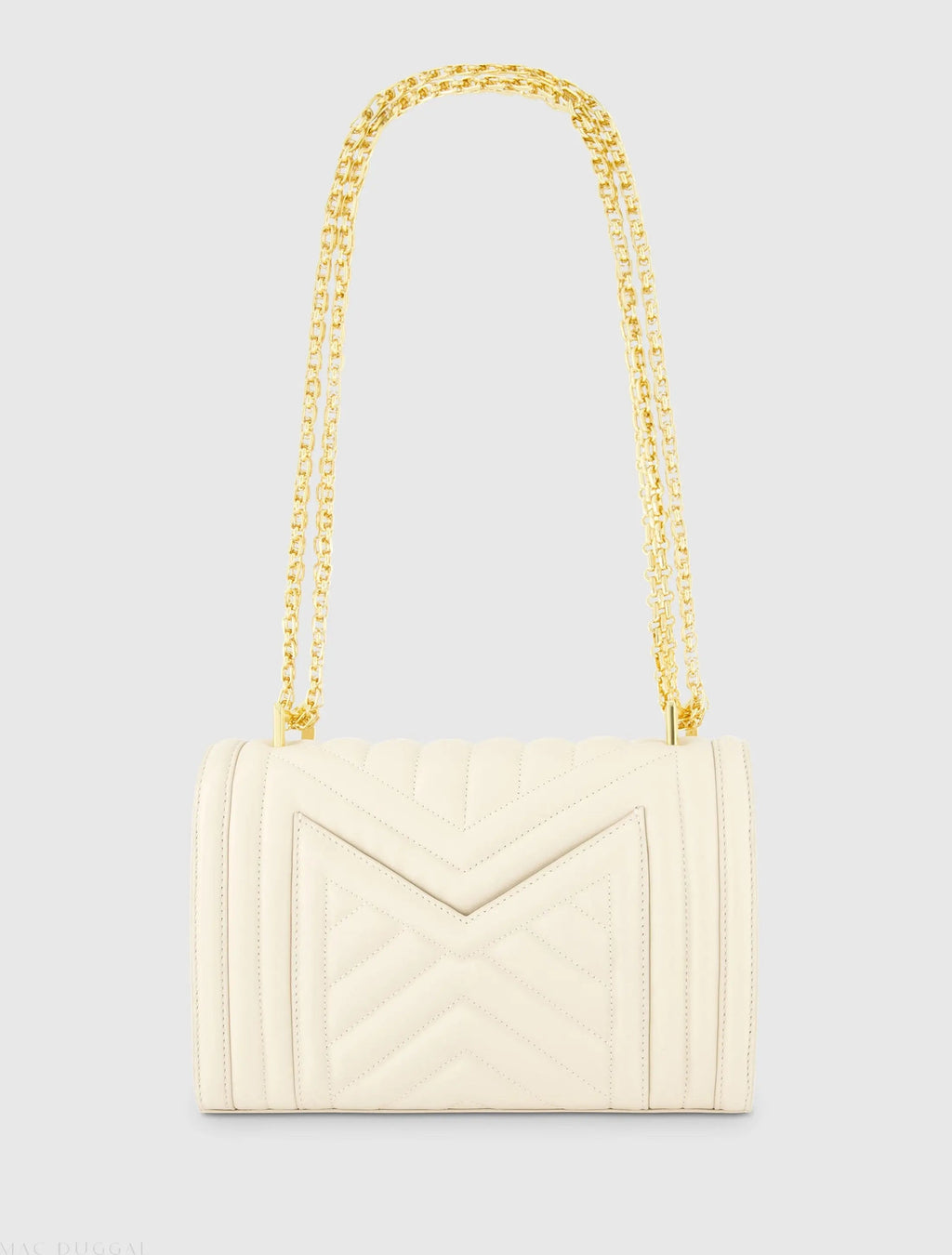 White Quilted Napa Leather Handbag With Gold Chain